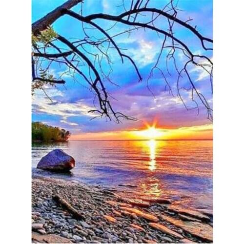 5D DIY Diamond Painting Landscape Painting Seaside Sunrise Scenery Picture Square/Round Diamond Cross Stitch Embroidery WG3311