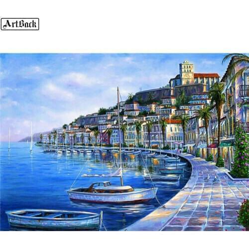 New 5D Diamond Painting Seaside Landscape Oil Painting Full Square 3d Sticker Embroidered Home Decoration Diamond Mosaic Artwork