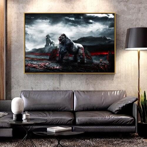 Artcozy Oil Canvas Painting gorillas-atmospheric-lava-volcano For Home Decoration Wall Art