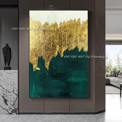 Large-size Curtain Wall Decorative Art 100% Handmade Gold Foil Oil Painting Craft Brilliant Mural Modern Canvas Painting