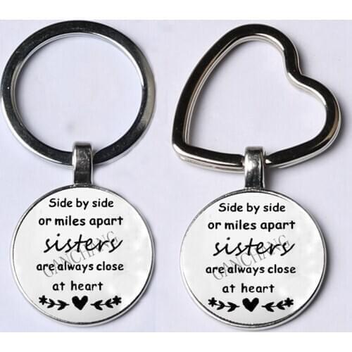 Sister Glass Dome Heart-shaped Keychain Pendants Sister Pendant I love my Sister Pendant side by side Keychain Jewelry Gift