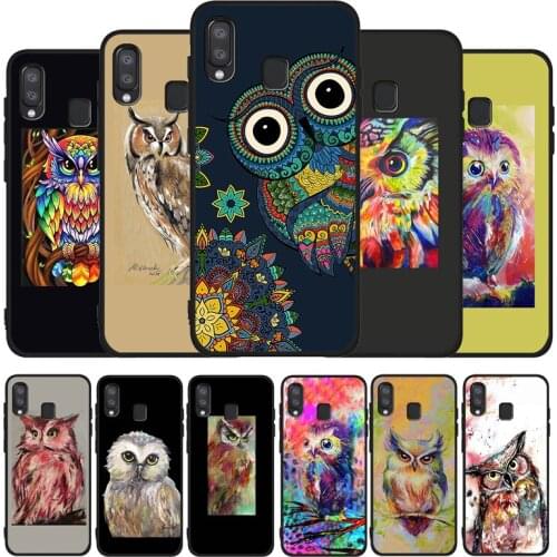 Owl painting black phone Case For Samsung A10 30 40 50 30S 50S 60 70 M10 (M20 M40 A01 31 51 71 A20E A21S)
