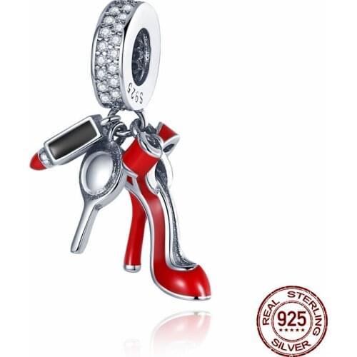 CodeMonkey 100% Real 925 Strerling Silver Charms Fit Original Bracelet Red High Heel Beads DIY Jewelry For Women CMC457