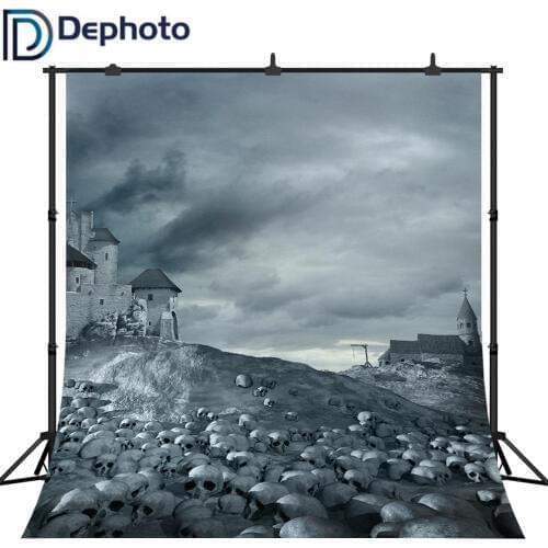 Dephoto Halloween Backdrop Castle Smoke Dark Clouds Skull Horror Night Photography Background Decoration Photo Studio Props