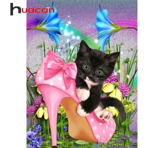 Huacan 5D DIY Diamond Painting Cat Shoe Diamond Mosaic Embroidery Kits Cross Stitch Animal Needlework Paintings On The Wall
