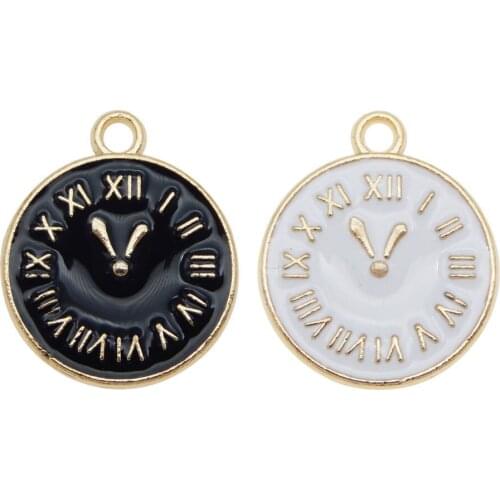 Julie Wang 8pcs Enamel Clock Charms White Black Roman Numerals Pendant For Women Bracelet Jewelry Making Accessory