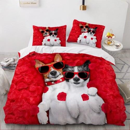 3D Bedding Sets White Duvet Quilt Cover Set Comforter Bed Linen with Pillowcase Twin Full King Queen Size Animals Dogs Pets Dogs