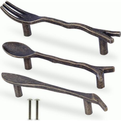 Creative Knife Pull Handles Shape Kitchen Cupboard Cabinet Dresser Closet Drawer Pull Knobs (CC:76mm)Silvery Bronze Handles