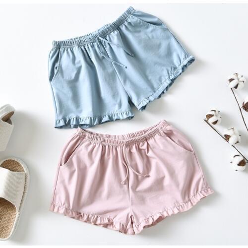 Summer Pink Blue Simple Women Sleep Bottoms Simple Natural Cotton Ladies Pajamas Home Pants 2 Colors Lace Shorts Sexy Lingerie