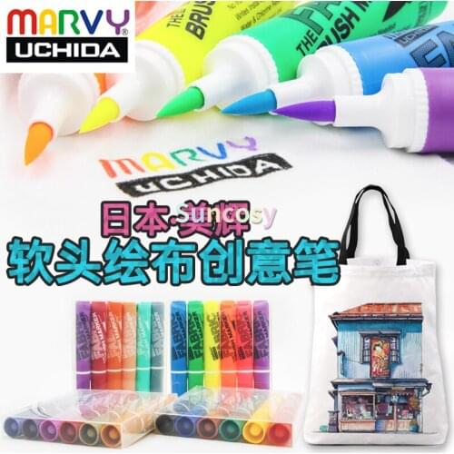 Marvy Uchida Brush Fabric Marker ,Permanent Fabric Marker with A Brush Tip, Art Supplies, Assorted colors