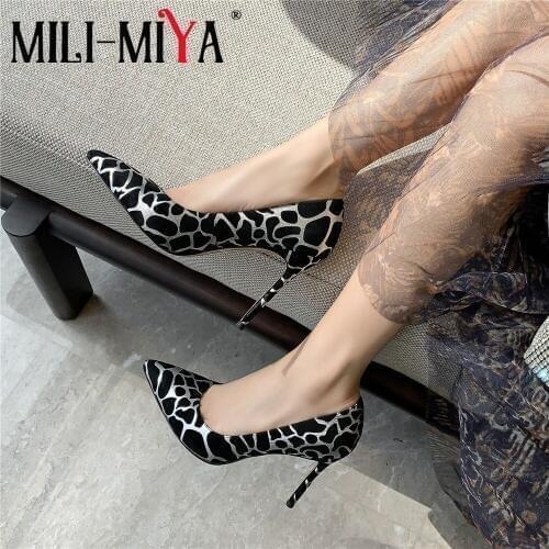 MILI-MIYA Sexy Super Thin Heels Women Kid Suede Pumps Slip-On Pointed Mixed Color Dress Party Spring Autumn Shoes Size 34-43