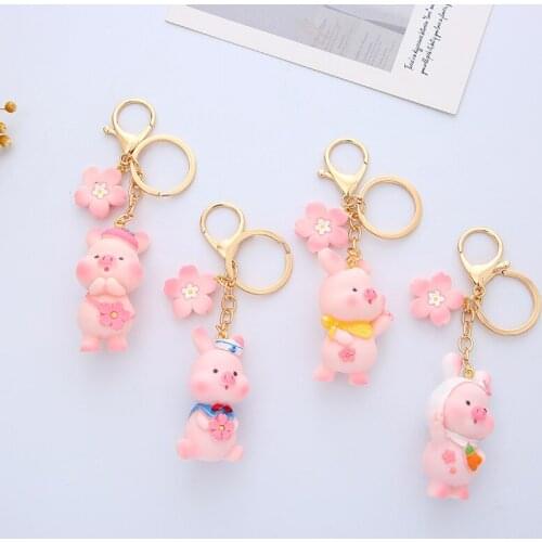 Cute Sakura Pig Keychain Silicone Unisex Animal Pig Keychain Personality Couple Bag Pendant Creative Gift Kawaii Keychain