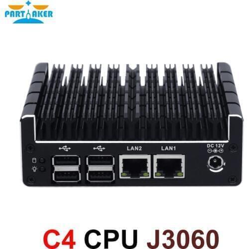 Fanless Mini PC Support AES-NI Firewall PFsense Intel Celeron J3060 J3160 with 4*LAN 1*COM 2*HDMI 2*USB3.0 win 7 Linux mini pc