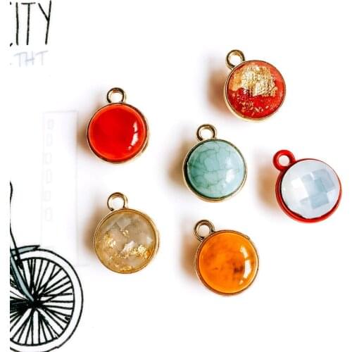 Multicolors Rhinestone Crystal Gold Plated Pendant Charms Necklace Accessories Diy Material Jewelry Components 6pcs