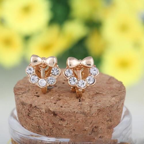 Fashion cute bowknot full of rhinestone clip on earring cushions earrings for girls baby without pierced ear clip korea style