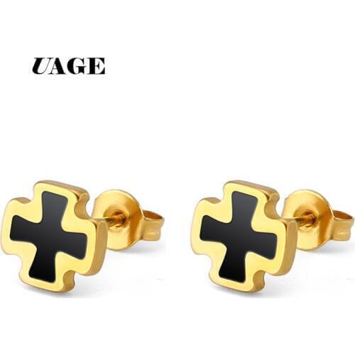 UAGE 1Pair Punk Style Titanium Steel Iron Cross Medal Stud Earrings for Men Women Trendy Party Jewelry Gift