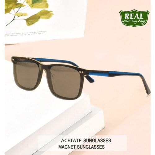 REAL 2 in 1 Magnetic Sunglasses Women men Polarized rectangle Clip On Sun Glasses Acetate Optical Prescription Glasses