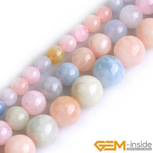 Natural Stone 6 8 10mm Morgan Morganite Stone Accessorries Loose Spacer Round Beads For Jewelry Making Strand 15" Gift For Women