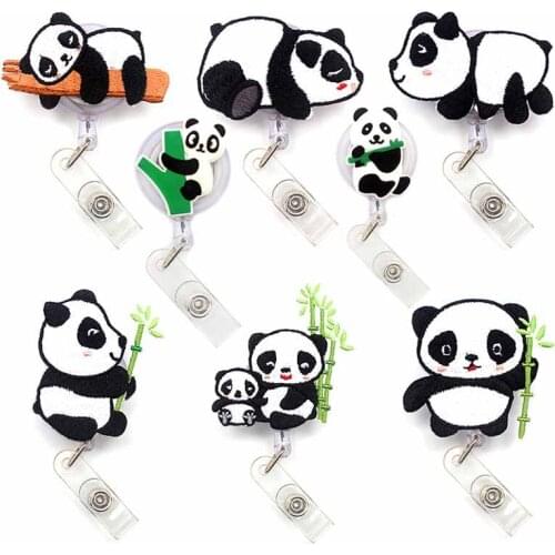 New Cute Panda Retractable Pull Nurse Students Badge Reel ID Lanyard Name Tag Card Badge Holder Reels For Doctor Hospital