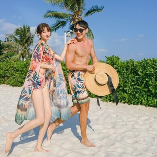 New couples swimsuit women skirt split bikini sexy swimsuit men beach short pants