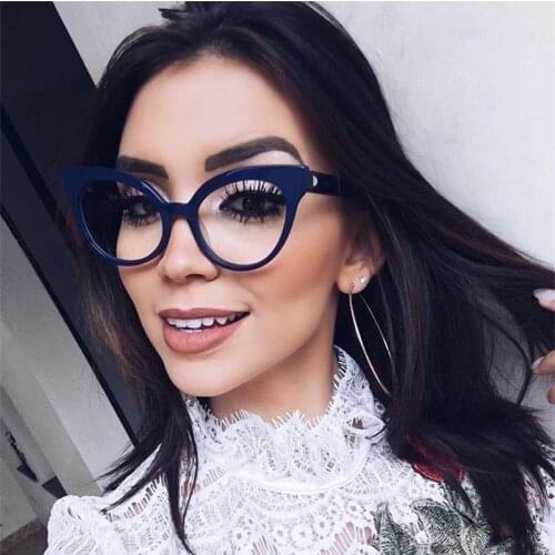 Cat Eye Glasses Frame Women Lady Clear Fashion Glasses Luxury Brand Designer Blue Eyeglasses Frame Optical Nerd Myopia Glasses