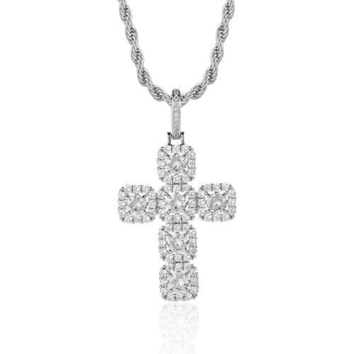 Hip Hop Prong Setting AAA CZ Stone Bling Iced Out Cross Pendants Necklaces for Women Men Unisex Rapper Jewelry Silver Color