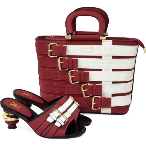 Sexy Women New Coming Office Lady African Women Shoes and Bag to Match in White Red Color Pretty Price with Shinning Crystal