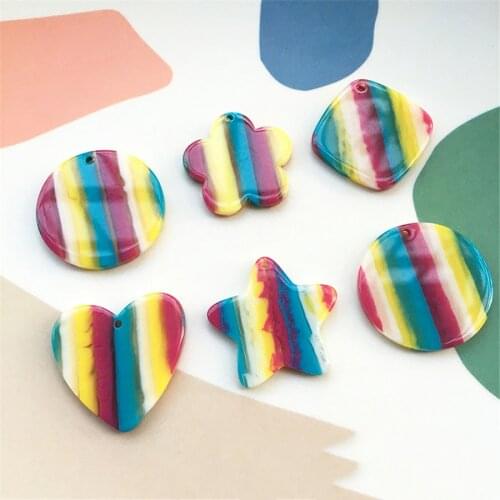 Stripe Style Resin Charms 50pcs Geometry Round Flower Square Heart Star Shape DIY Jewelry Findings Necklace Earring Pendants