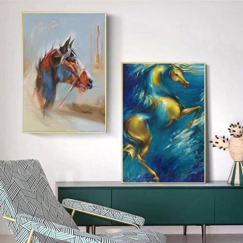 Animal Canvas Poster Painting Porch Galloping Horse Golden Horse Living Room Bedroom Decoration Wall Hanging Painting Printing