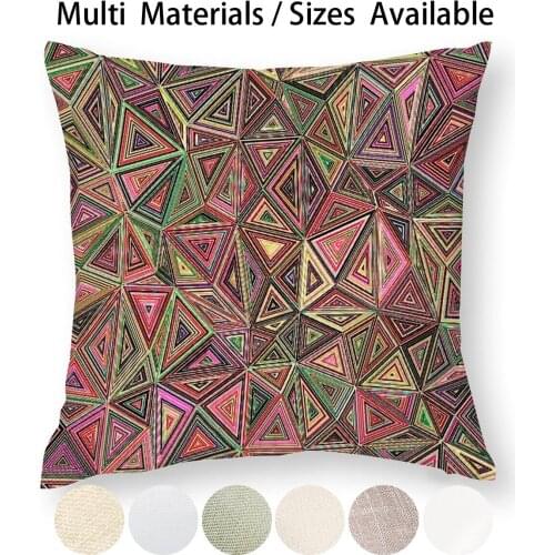 Festive Hodgepodge Pillow Case Throw Pillow Cover Cotton Linen Flax Geometric Colorful Green Yellow Pink Mosaic Pattern Summer