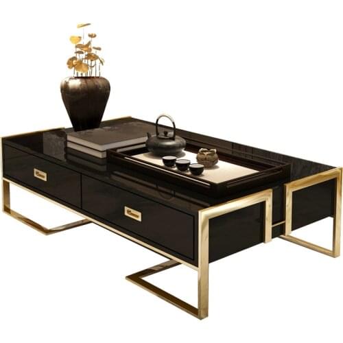 Simple light luxury tea table small family living room tea table four drawers tempered glass creative TV cabinet combination