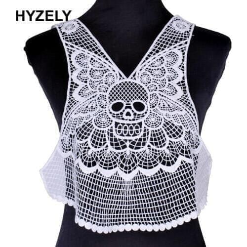 DIY White Black Skull Lace Fabric Trim DIY Embroidery Neckline Collar Neck Applique Sewing Craft accessory BW059