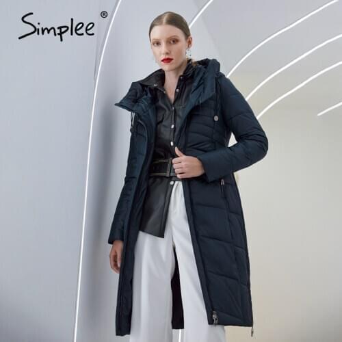 Simplee Warm casual women coat jacket with hat Elegant new design tassel parka Fashion female winter windproof jacket navy 2020