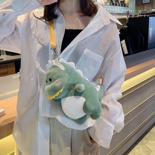 Bag lady maomao 2020 funny little dinosaur bag cartoon cute little girl bag plush one shoulder messenger bag lady