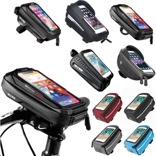 WILD MAN Bicycle Bag Hard Shell Carbon Fiber Texture Bike Top Tube Bag Rainproof Touch Screen Cycling Phone Bag Bike Accessories