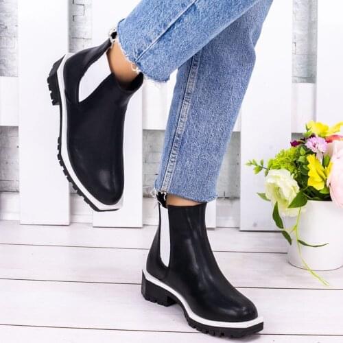 Tonar Gena Black Skin White Detailed Woman Boots New Season Trend Fashion