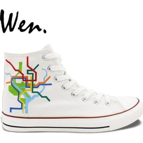 Wen Original Hand Painted Shoes Design Custom Washington City Map Unisex High Top Canvas Sneakers for Christmas Gifts