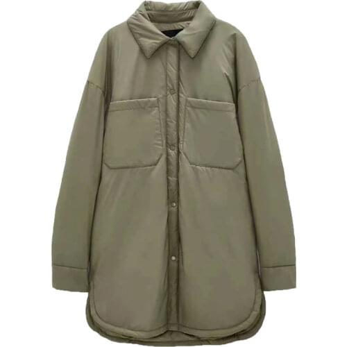 Za Women Fashion Long Cotton Padded Clothes Warm Parka Coat Vintage Long Sleeve Female Outerwear Shirt Jacket Chic Tops