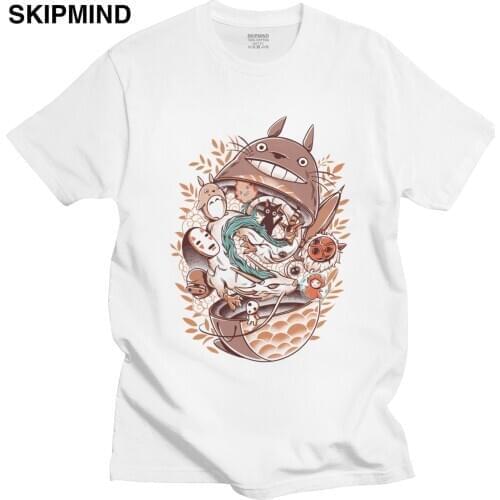 Funny My Neighbor Totoro T-shirt Mens Short-Sleeve Studio Ghibli Spirited Away Hayao Miyazaki Summer Tshirt 100% Cotton Tee Top