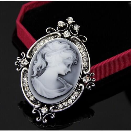 Vintage Style Rhinestone Crystal Cameo Beauty Head Brooches For Women Brooch Pin Anquite Bouquet Jewelry Accessories AF033
