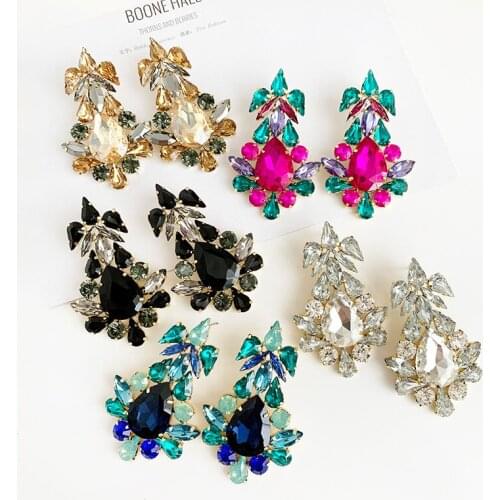 Rose red Crystal drop Earrings For Women Fashion Pearl Charm Statement Jewelry Wedding geometry Rhinestone Earrings Female 2019