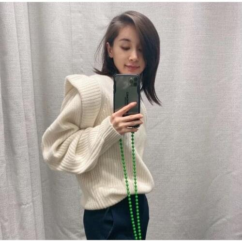 Women Wool Blend Patchwork Knit Sweater Top Features Two-in-one Style
