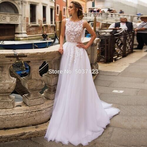 Romantic 3D Flowers Wedding Dresses 2020 Elegant Off Shoulder Lace Appliques Light pink Tulle Sleeveless Beach Bride Dress