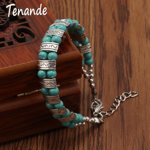 Tenande Maxi 2 Layers Carved S Shape Natural Stone Beads Bracelets & Bangles for Women Vintage Boho Bijuterias