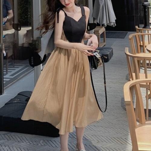 2021 Summer Vintage Strap Dress Women Sleeveless Design One Piece Dress Korean Fahion Bandage Beach Party Midi Dresses Female