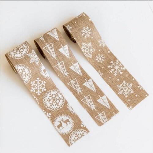 1Pcs 5*200cm Snowflake Deer Burlap Ribbon Christmas Tree Ornament Xmas Decor Home Wedding Party Decoration DIY Bow Craft