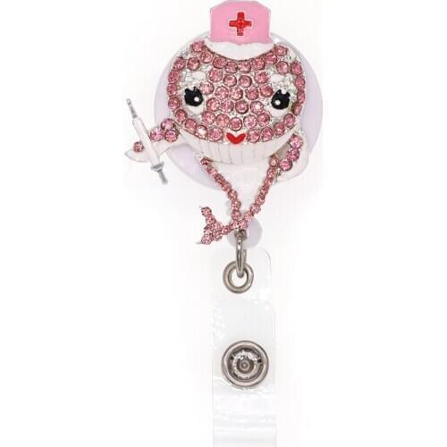 10pcs/lot New Pink Nurse Shark ID Badge Reel White Syringe Cute Nurse Shark ID Badge Holder