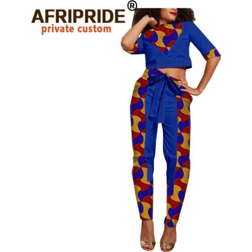 2020 African Clothes for Women Crop Top and Print Pants 2 Piece Set Ankara Attire Dashiki Outfits Casual Tracksuit A1826030