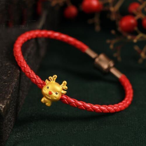 24K Yellow Gold Bracelet Women 3D 999 Gold Deer Bracelet 0.8g