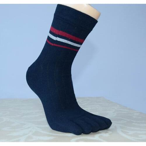 5 Pairs/Lot Mens Striped Cotton 5 Five Fingers Casual Sports Crew Socks Soft Breathable Mans Boys Mid-calf Business Work Socks